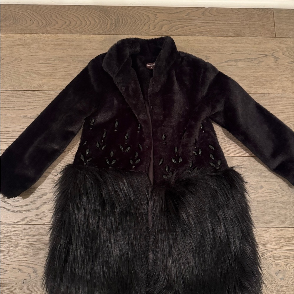 Imoga Black Plush Pea Coat with Faux Fur Bottom